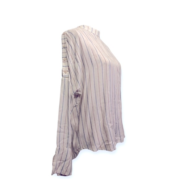 Free People Mock Neck Striped Button Shoulder Blouse - Picture 4 of 4
